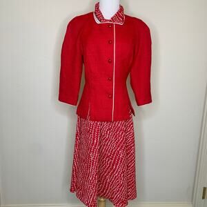 Vintage Red Skirt Suit Small Leslie Faye Patterned Skirt